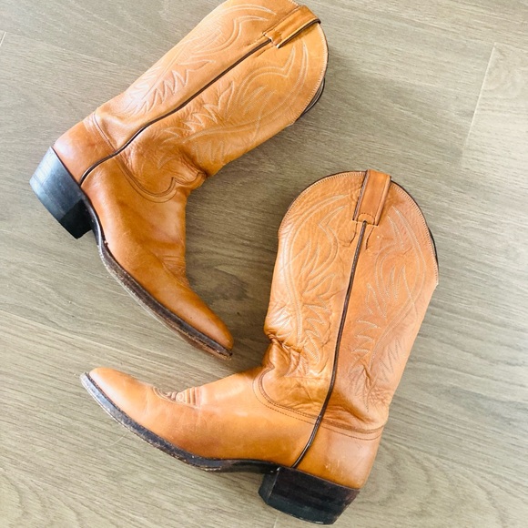 JUSTIN 🤠 Country Western Leather Cowboy Boots Vintage Yellowstone Tall Mens - Picture 2 of 9